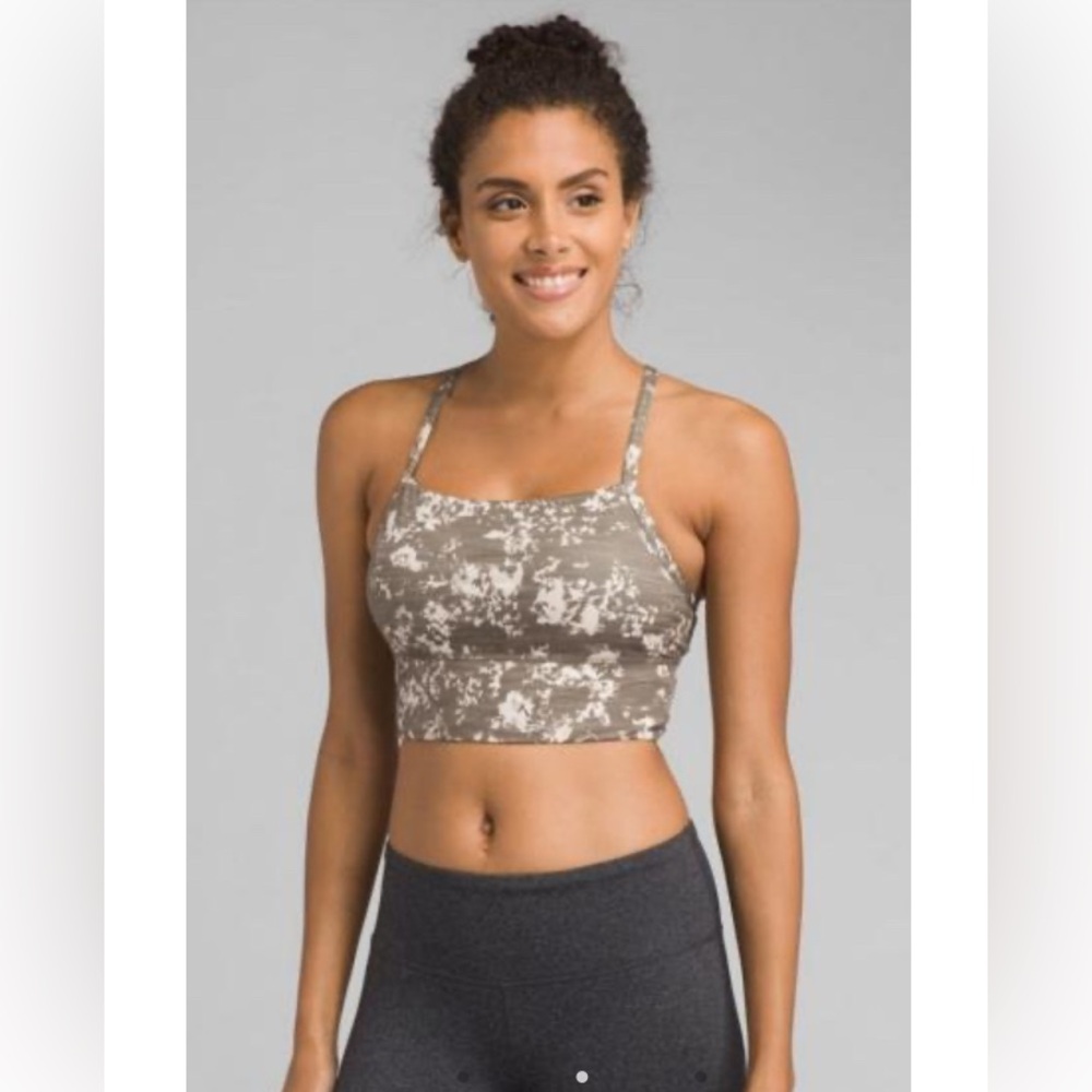 PRANA- WOMEN'S‎ SALIX SORTS BRA SLATE CANOPY - GRAY & BLACK - SIZE SMALL